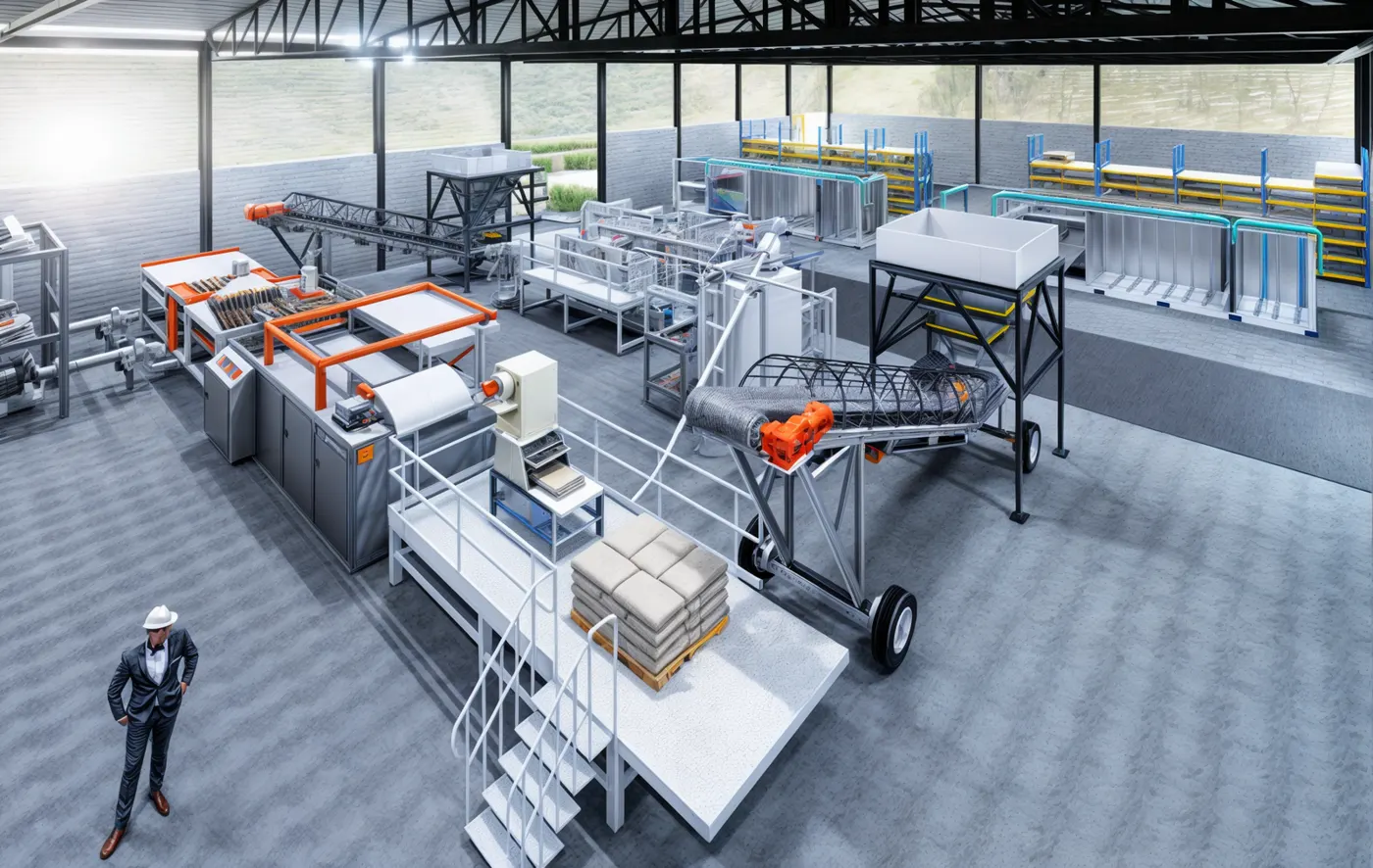 Render de la línea de producción de la fábrica de pellets